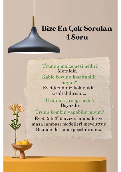Siyah Iç Renk Beyaz Champion Ahşap Tekli Avize Sarkıt Salon Mutfak Lamba Aydınlatma Avizeler