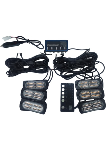 17 Fonksiyonlu Çakar Lamba 12-30V 24 LED 6 Adet Sarı*sarı Set / LAPA549-1