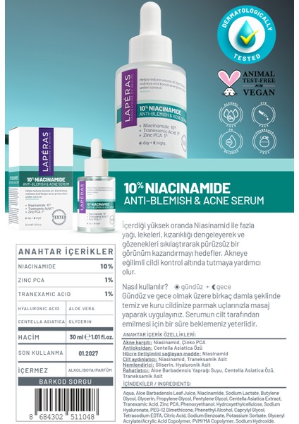 AkneSivilce %10 Niacinamide + %1 Tranexamic Acid + %1 Zinc Pca Serum