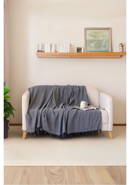 Antrasit-Gri Koltuk Örtüsü Balıksırtı Desenli 180 x 220 cm Çift Yönlü