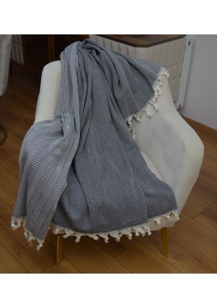 Siyah Koltuk Örtüsü Balıksırtı Desenli 180 x 210 cm Çift Yönlü