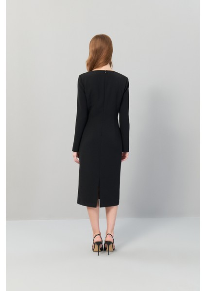Bağlama Detaylı Dokuma Midi Boy Elbise Siyah K2511511_001 fiyatları