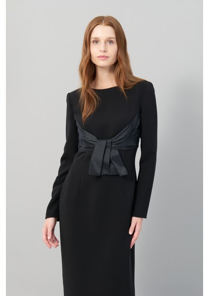 Bağlama Detaylı Dokuma Midi Boy Elbise Siyah K2511511_001 fırsatları