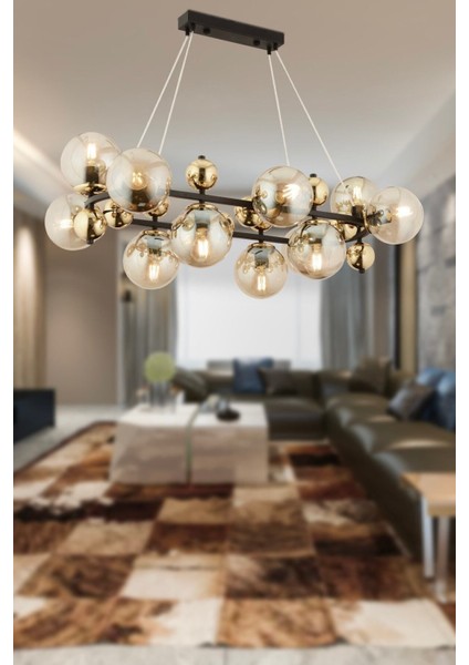 Lorento 12LI Dikdörtgen Gold Modern Cafe,restoran Için Uygun Retro Salon Avize