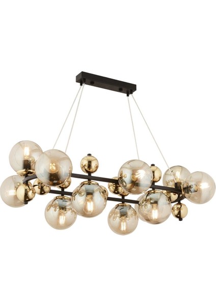 Lorento 12LI Dikdörtgen Gold Modern Cafe,restoran Için Uygun Retro Salon Avize