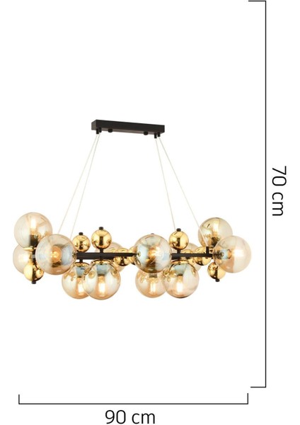 Lorento 12LI Dikdörtgen Gold Modern Cafe,restoran Için Uygun Retro Salon Avize