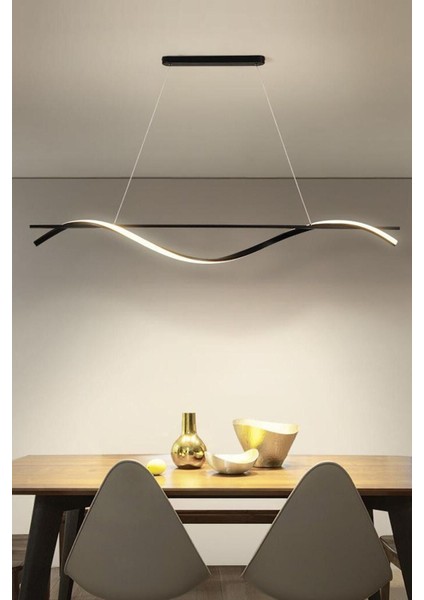 Modern Siyah Kasa Beyaz Işık Sıralı Ledli Avize, Şık ve Parlak Aydınlatma, 125x100 cm