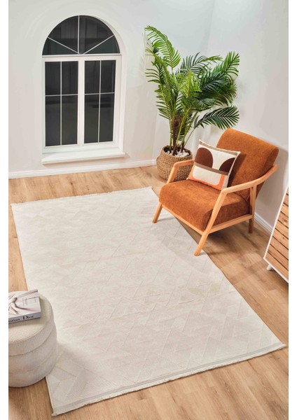 Mazza 7004 Krem Yumuşak Dokulu Modern Salon Mutfak Koridor Halısı Tozumaz Makine Halısı 160x230