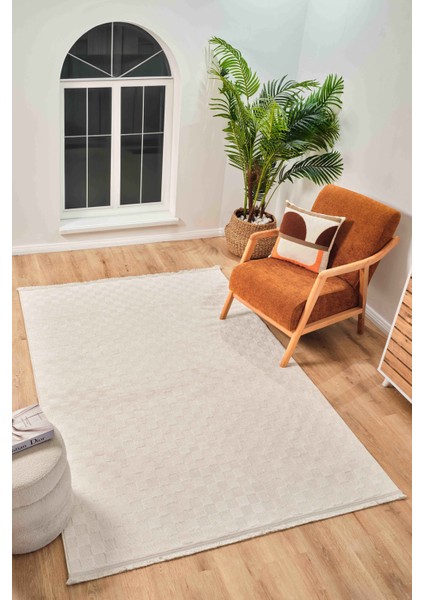 Mazza 7005 Krem Yumuşak Dokulu Modern Salon Mutfak Koridor Halısı Tozumaz Makine Halısı 100x200