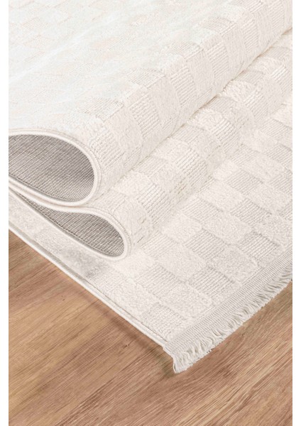 Mazza 7005 Krem Yumuşak Dokulu Modern Salon Mutfak Koridor Halısı Tozumaz Makine Halısı 100x200
