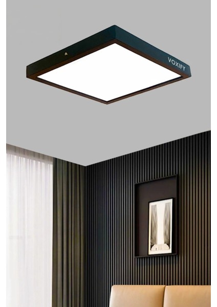 20X20 cm Orta Boy 18W Siyah Metal Kasa LED Panel Avize Armatür Salon Banyo Balkon Tuvalet Aydınlatm