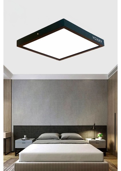 20X20 cm Orta Boy 18W Siyah Metal Kasa LED Panel Avize Armatür Salon Banyo Balkon Tuvalet Aydınlatm