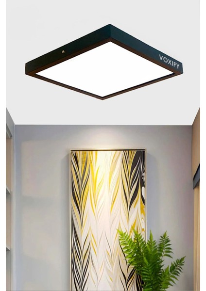 20X20 cm Orta Boy 18W Siyah Metal Kasa LED Panel Avize Armatür Salon Banyo Balkon Tuvalet Aydınlatm