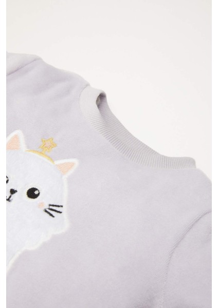 Kız Bebek Pijama Takımı Bisiklet Yaka Yılbaşı Temalı Uzun Kollu Velur Üst Beli Lastikli Uzun Alt D7174A524WN