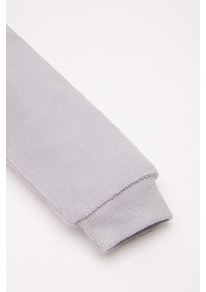 Kız Bebek Pijama Takımı Bisiklet Yaka Yılbaşı Temalı Uzun Kollu Velur Üst Beli Lastikli Uzun Alt D7174A524WN