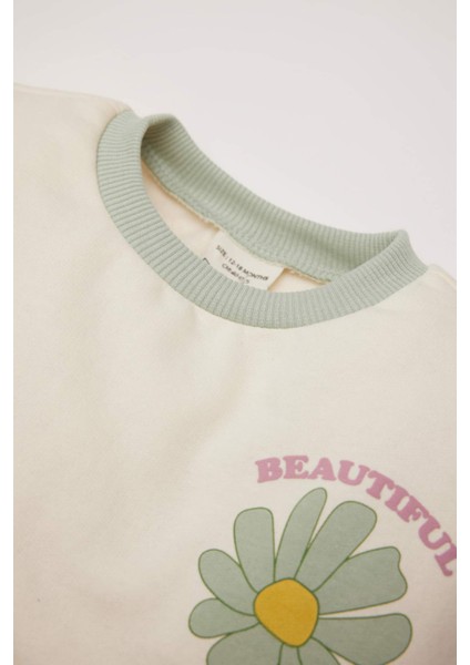 Kız Bebek Bisiklet Yaka Çiçekli İçi Yumuşak Tüylü Sweatshirt D7185A524WN