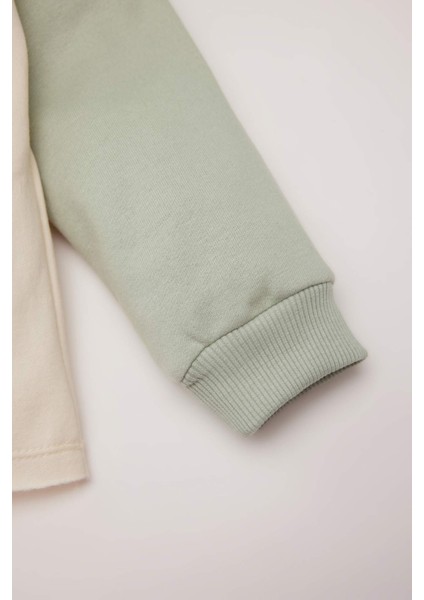 Kız Bebek Bisiklet Yaka Çiçekli İçi Yumuşak Tüylü Sweatshirt D7185A524WN