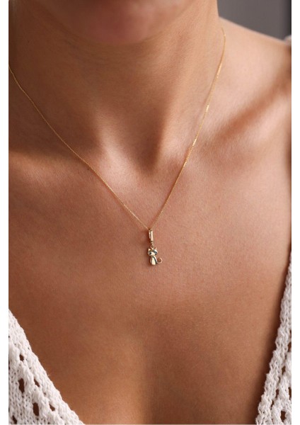 Siyah Taşlı Kedi Kilitli Charm Kolye Ucu