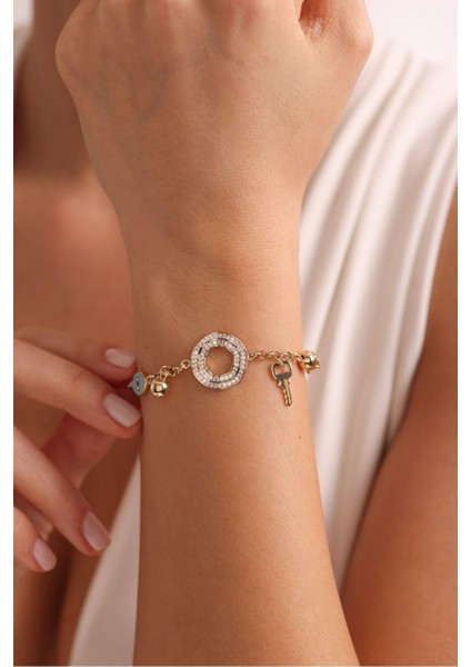 Anahtarlı Nazar Boncuklu Taşlı Halka Tasarım Bileklik modelleri