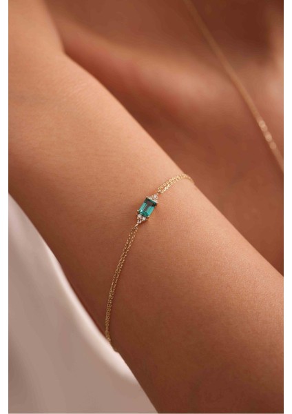 Yeşil Baget Taşlı Beyaz Taş Detaylı Bileklik