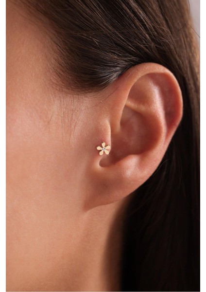 Taşlı Papatya Tragus Küpe