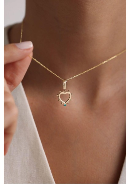 Mavi Mineli Kalp Kilitli Charm Kolye Ucu