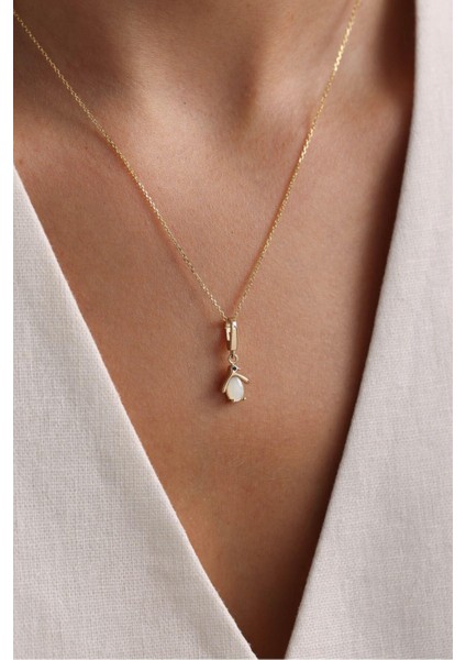 Opal Taşlı Penguen Kilitli Charm Kolye Ucu