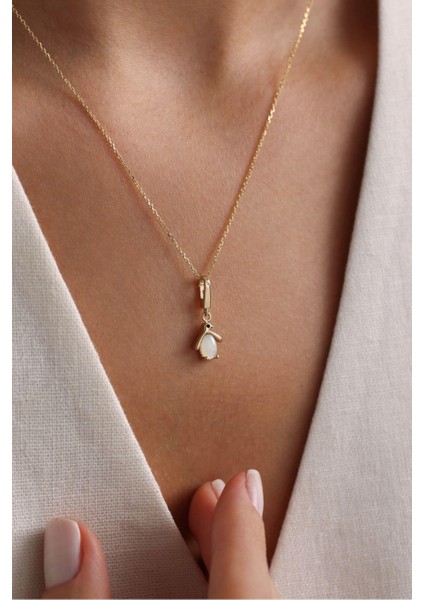 Opal Taşlı Penguen Kilitli Charm Kolye Ucu