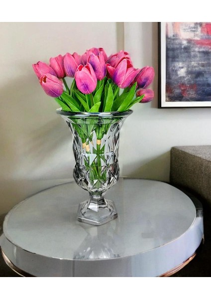 AYAKLI PRİZMA CAM VAZO FÜME 28X18 CM