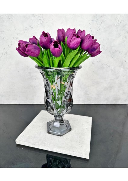 AYAKLI PRİZMA CAM VAZO FÜME 28X18 CM modelleri