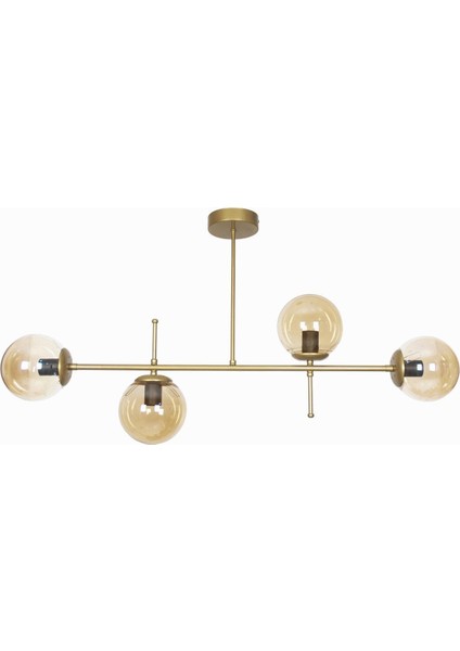 Şık Gold Bal Camlı Modern Tavan ve 4’lü Avize Seti, 60x15 cm