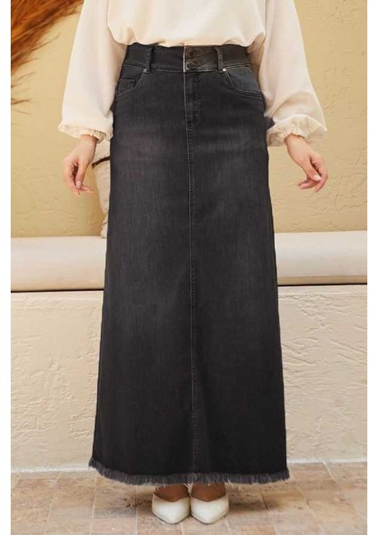 2252-DENIM Püsküllü Etek Füme