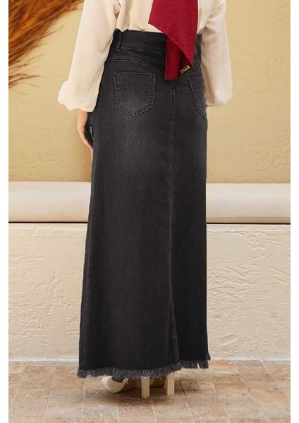 2252-DENIM Püsküllü Etek Füme
