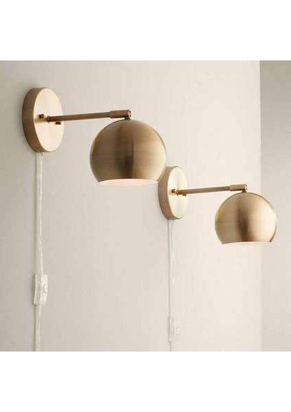 Rustik metal aplik, ledli, mafsallı, kablolu, fişli, dekoratif, altın renk, GU10 duy tipi