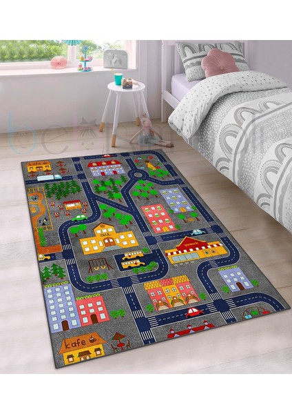 Eğitici Yol Araba Şehir Desenli Çocuk Odası Halısı