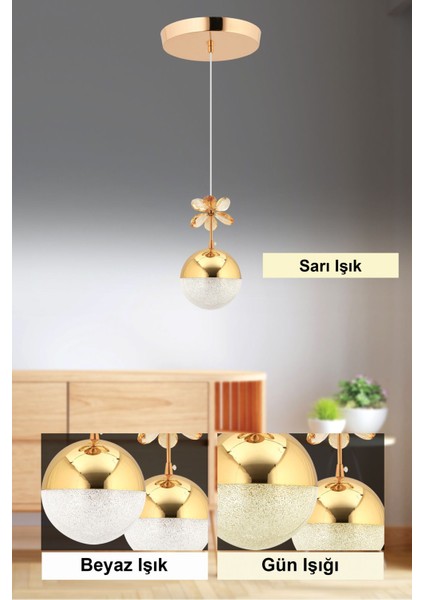 Kelebek Tekli Gold 3 Renk Ledli Kristal Taşlı Modern LED Avize