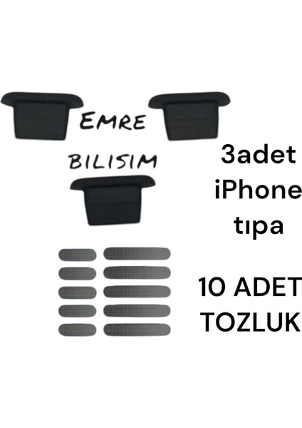 Emre Bilişim Apple iPhone Uyumlu Toz ve Kir Önleyici Tıpa Slikon 3 Adet Siyah Tıpa 10 Adet Tozluk