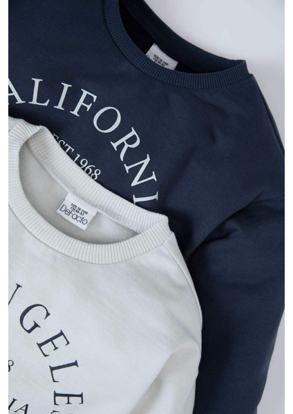 Erkek Bebek Bisiklet Yaka Baskılı İçi Yumuşak Tüylü 2'li Sweatshirt D0709A524WN