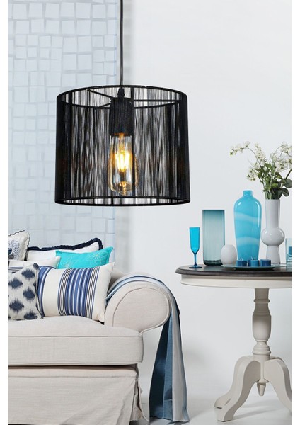 Şık Siyah Yuvarlak Sargılı Modern Avize, Evinize Zarif Bir Dokunuş