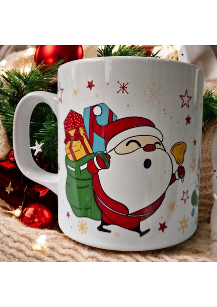 Beyaz Noel Baba Temalı Seramik Kupa
