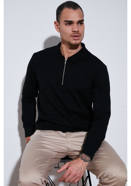 Pamuklu Regular Fit Yarım Fermuarlı Polo Yaka Sweat Erkek Sweat 5905805