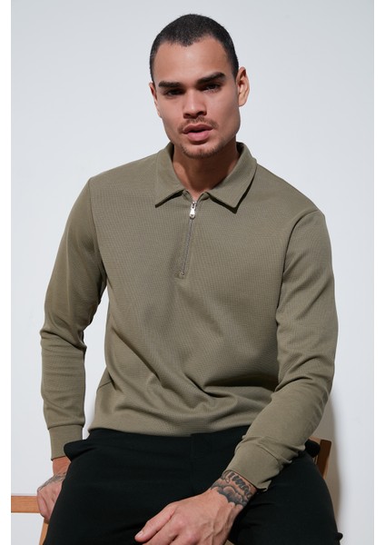 Pamuklu Regular Fit Yarım Fermuarlı Polo Yaka Sweat Erkek Sweat 5905805
