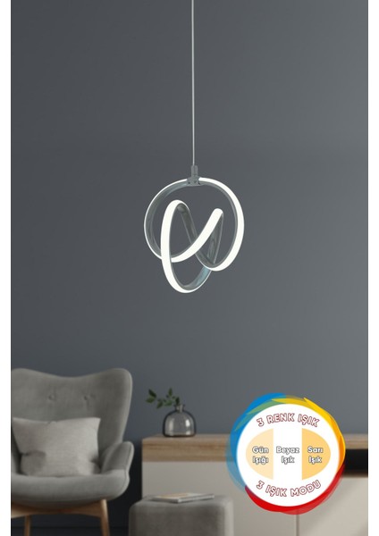 Valens Tekli Füme 3 Renk Işıklı Power Ledli Salon Mutfak Oda Hol Ledli Avize