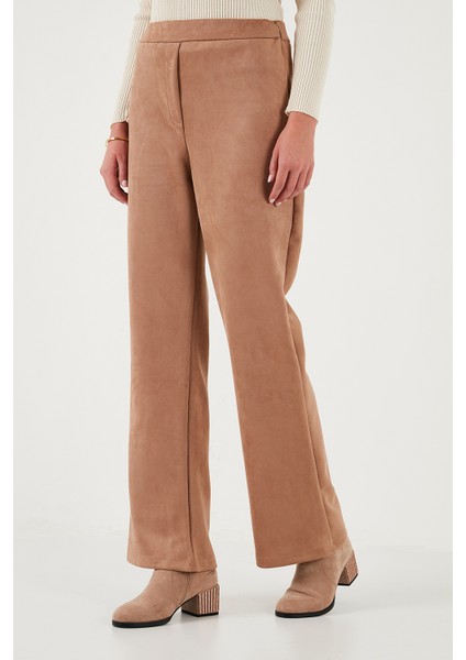 Scuba Süet Yüksek Bel Geniş Paça Pantolon Bayan Pantolon 5865974 fırsatları