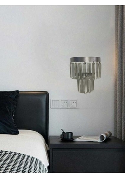 20X23 Metal Pilli Duvar Aplığı, Gri Renk, E14 Duy Tipi, Modern Tasarım