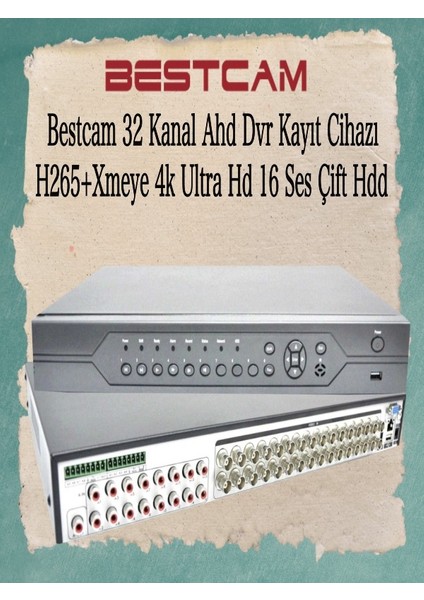 32 Kanal Ahd Dvr Kayıt Cihazı H265+ Xmeye 4K Ultra HD 16 Ses Çift HDD