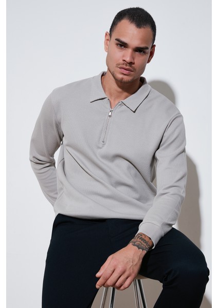 Pamuklu Regular Fit Yarım Fermuarlı Polo Yaka Sweat Erkek Sweat 5905805