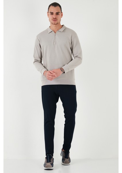Pamuklu Regular Fit Yarım Fermuarlı Polo Yaka Sweat Erkek Sweat 5905805