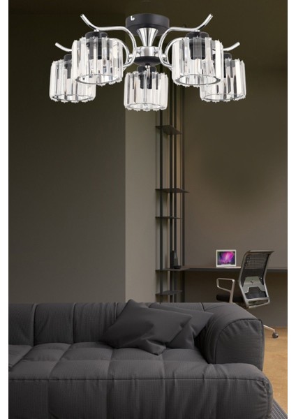 Esma 5 Li Modern Krom Kristal Taşlı Salon Yatak Odası Mutfak Genç Odası Avize