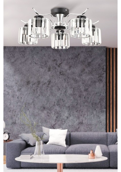 Esma 5 Li Modern Krom Kristal Taşlı Salon Yatak Odası Mutfak Genç Odası Avize
